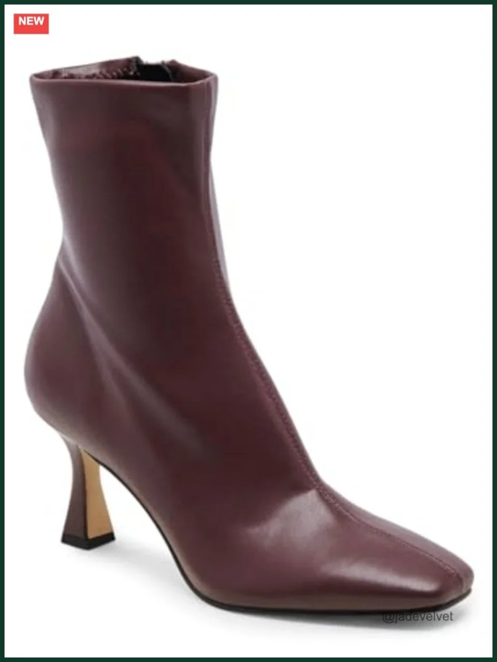 Kitten Heel Ankle Boots Square Toe Side Zip Faux Leather Booties